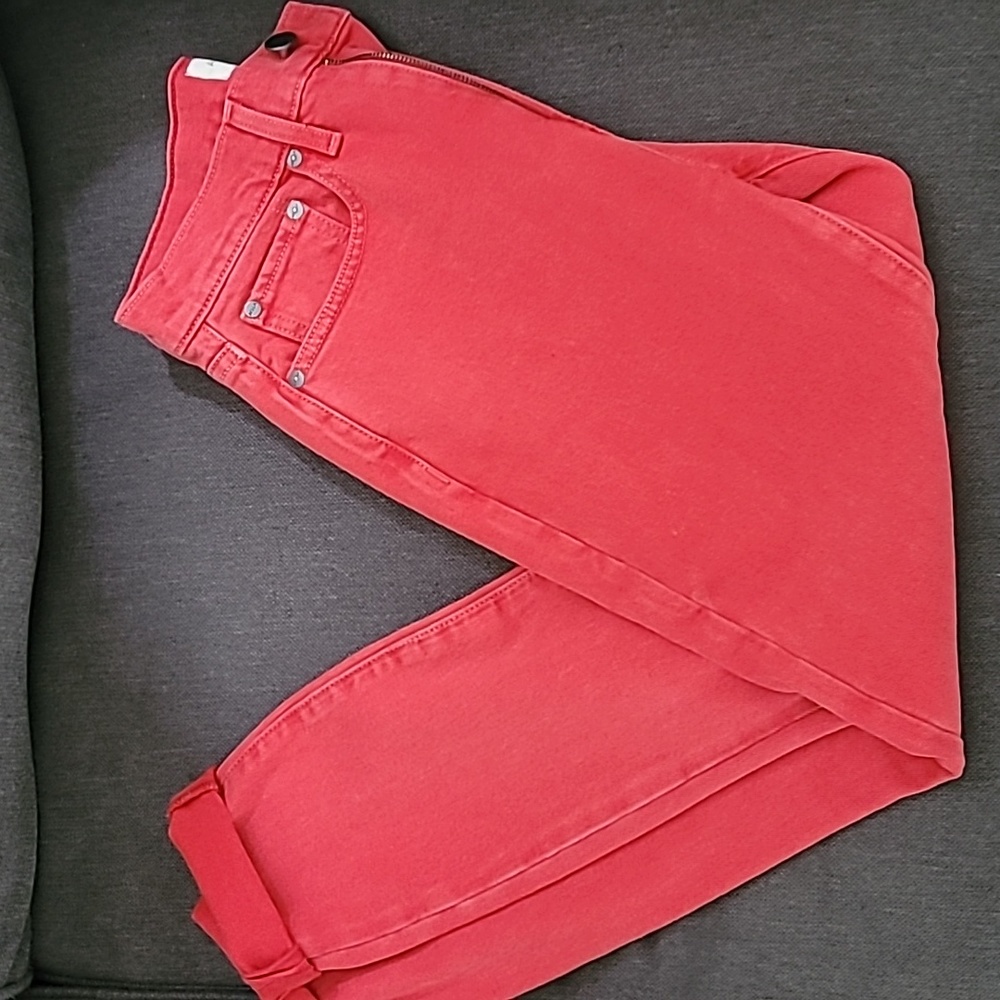 Red denim pants